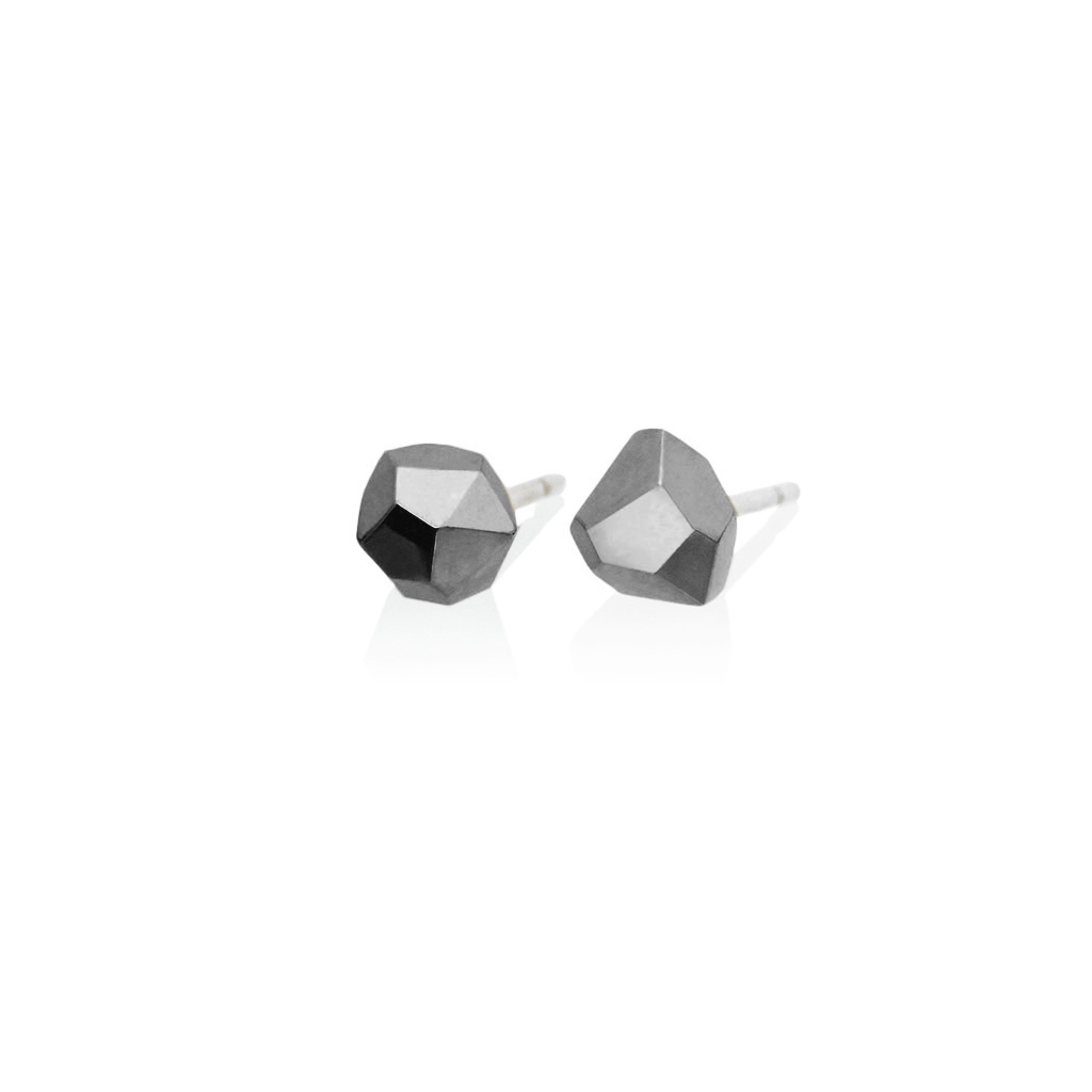 pair of polished black asteroid shaped stud earrings